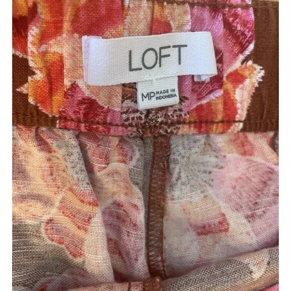 LOFT Floral Linen Blend Beach Wide Leg Pants Pull On Size MP - Picture 4 of 11